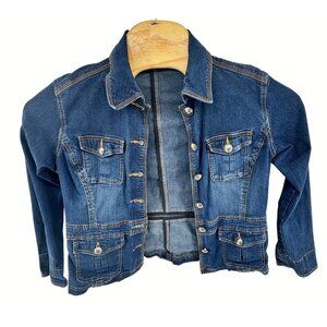 Chicos Platinum Denim Jacket Size 1 Medium Blue Cotton Blend